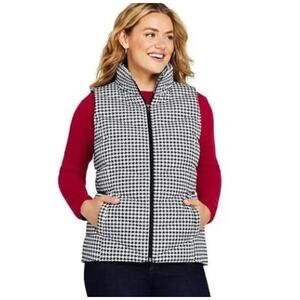 Lands End Women's 1X XL Black White Houndstooth Down Insulated Puffer Vest 16-18